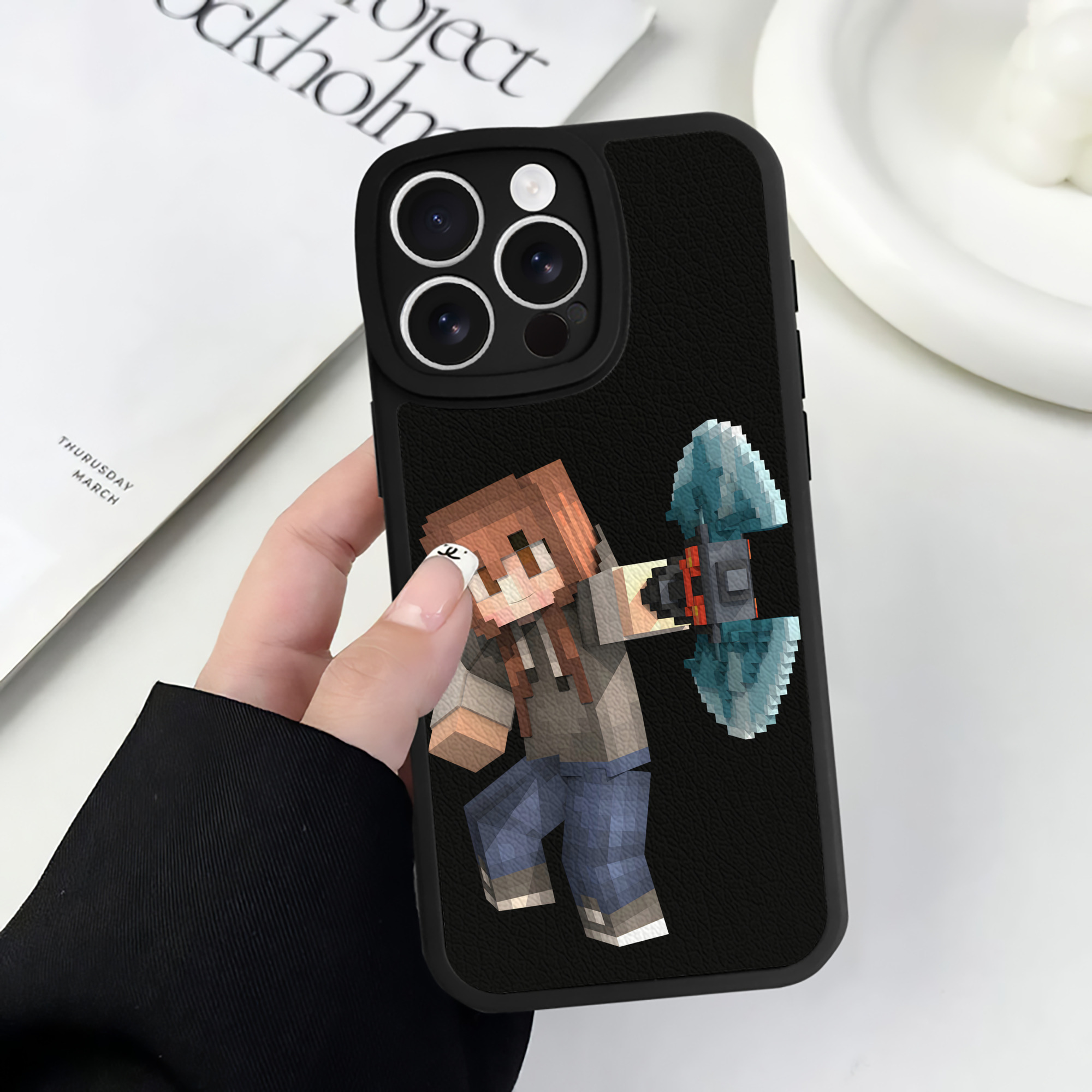 （画像用） マインクラフト ブロックの世界 Minecraft MC Block world 【iPhone 16シリーズ対応】シリコンスマホケース（レザー調） 材質：シリコン